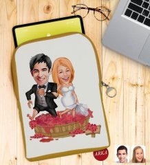 Kişiye Özel Evleniyoruz Karikatürlü Taşınabilir Koruyucu Tablet Kılıfı & Organizer Çanta - Sarı-10