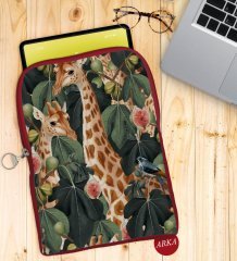 BK Gift Zürafa ve Kanguru Tasarımlı Taşınabilir Koruyucu Tablet Kılıfı & Organizer Çanta - Kırmızı-1