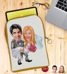 Kişiye Özel Evleniyoruz Karikatürlü Taşınabilir Koruyucu Tablet Kılıfı & Organizer Çanta - Sarı-7