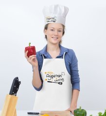 Kişiye Özel Mutfak Önlüğü Aşçı Şapkası ve Tarif Defteri Hediye Seti Model 9