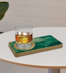 Kişiye Özel Mermer Tasarımlı Doğal Ahşap Tabaklı Viski Bardağı Sunum Seti Model 11