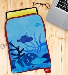 BK Gift Balıklar Tasarımlı Taşınabilir Koruyucu Tablet Kılıfı & Organizer Çanta - Kırmızı-1