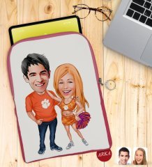 Kişiye Özel Sevgililer Karikatürlü Taşınabilir Koruyucu Tablet Kılıfı & Organizer Çanta - Pembe-54