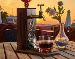 BK Gift Kişiye Özel Kabartma İsimli Tarihli Landscape Tasarımlı Musluklu Ceviz Ahşap Şarap Standı-7, Viski Çeşmesi, Babaya Hediye, İçecek Dispenseri