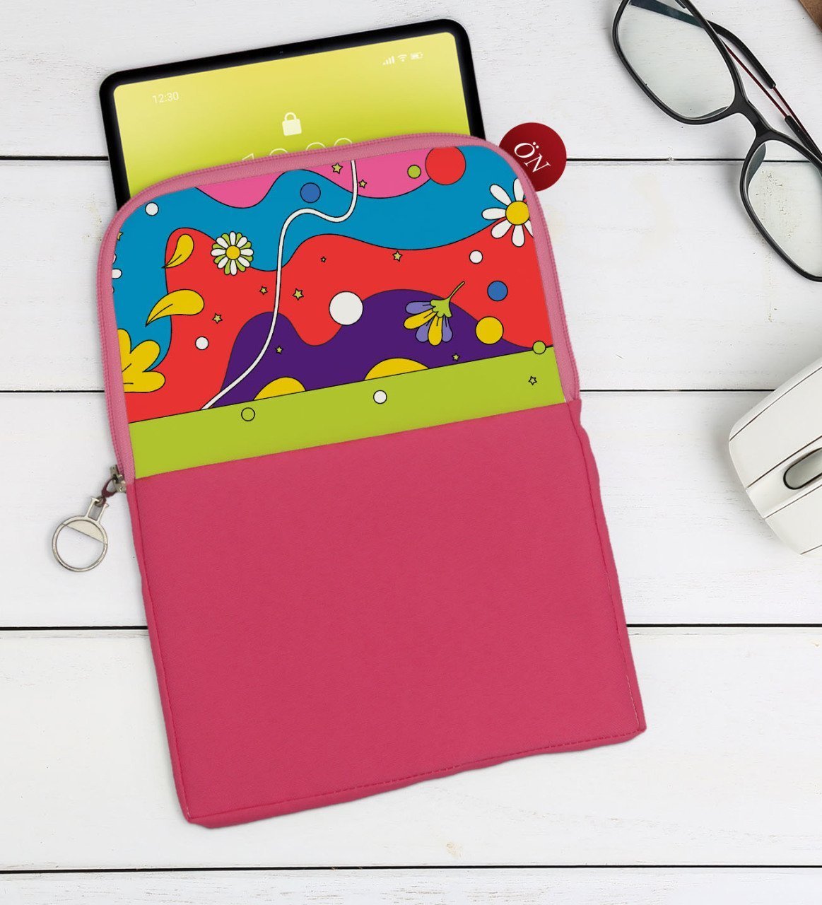 BK Gift Modern Art Tasarımlı Taşınabilir Koruyucu Tablet Kılıfı & Organizer Çanta - Pembe-2