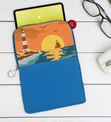 BK Gift Gemi Tasarımlı Taşınabilir Koruyucu Tablet Kılıfı & Organizer Çanta - Mavi-1