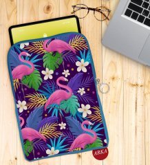 BK Gift Flamingolar Tasarımlı Taşınabilir Koruyucu Tablet Kılıfı & Organizer Çanta - Mavi-1