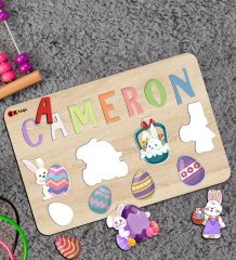 BK Toys İsimli Çocuklar İçin Paskalya Bayramı Ahşap Figürlü Eğitici-Öğretici Yapboz Puzzle-1