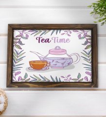 BK Gift Tea Time Tasarımlı Doğal Ahşap Tepsi-1