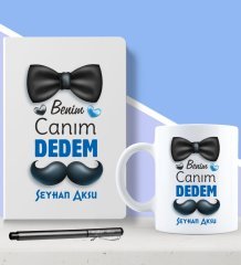 Kişiye Özel Canım Dedem Tasarımlı Beyaz Defter Kalem ve Kupa Seti-3