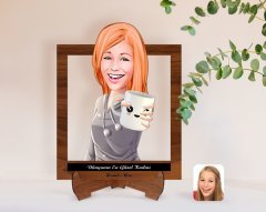 Kişiye Özel Kadınlar Günü Dünyanın En Güzel Kadını Karikatürlü Ahşap Standlı 3D Biblo-11