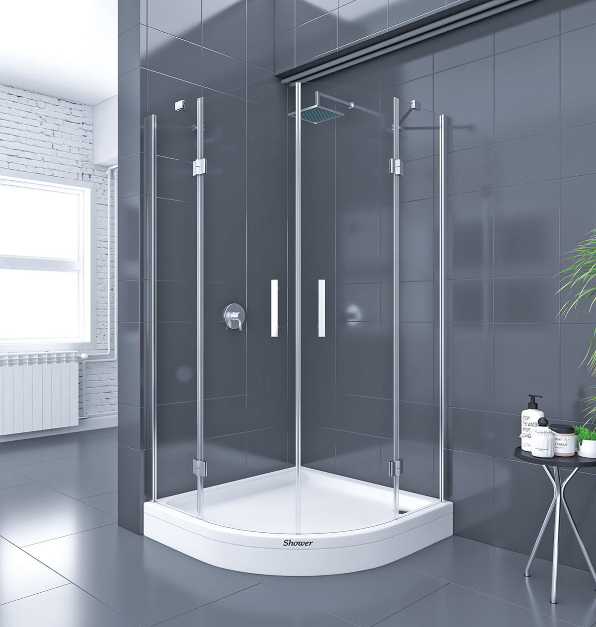 Shower Place 100x100 2 Sabit 2 Açılır Oval Tekne Üzeri Kabin