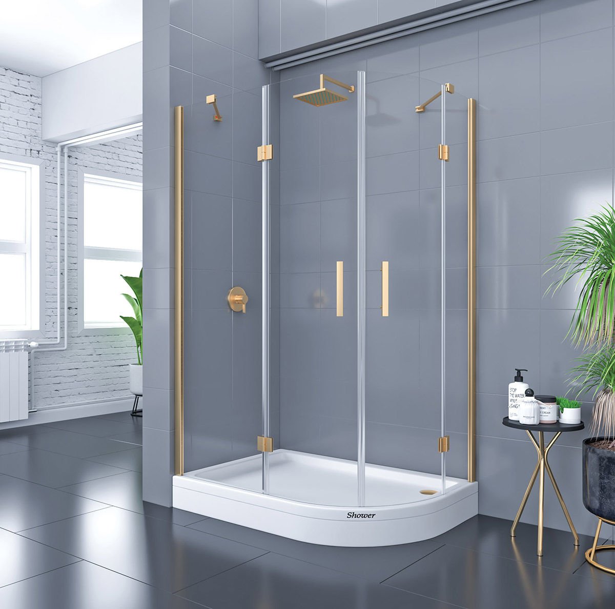 Shower Place 80x90 2 Sabit 2 Açılır Asimetrik Tekne Üzeri Kabin