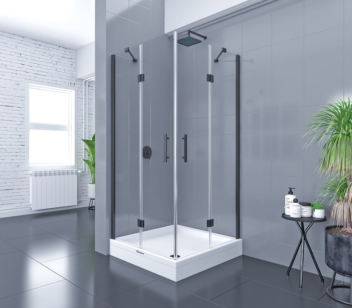 Shower Place 110x110 2 Sabit 2 Açılır Kare Tekne Üzeri Kabin