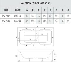 Shower Valencia 80x160 Kolluklu Dikdörtgen Küvet