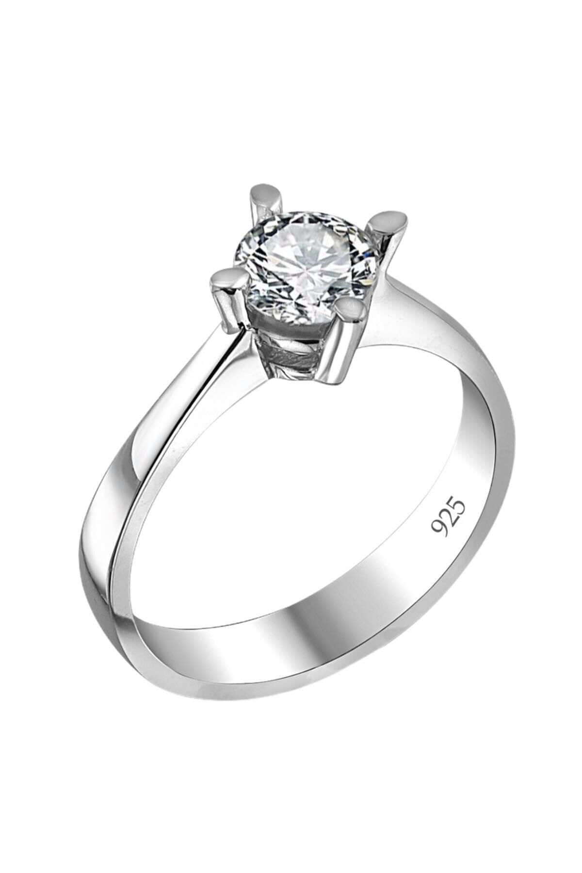 Sertifikalı Swarovski 5 mm Tektaş 925 Gümüş Yüzük