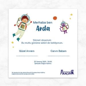 Sünnet Davetiyesi - Astronot Arda   (Zarf Hediyeli)
