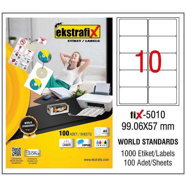 Ekstrafix Laser Etiket 99.06x57 Laser-Copy-Inkjet Fix-5010
