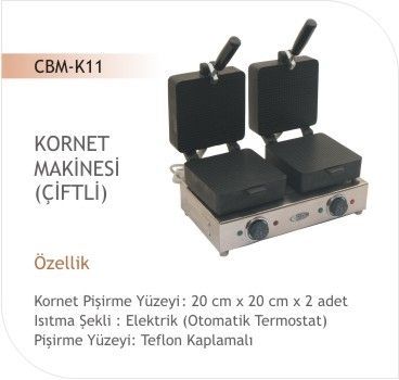 Kornet Makinesı 20x20 cm Çift Plakalı