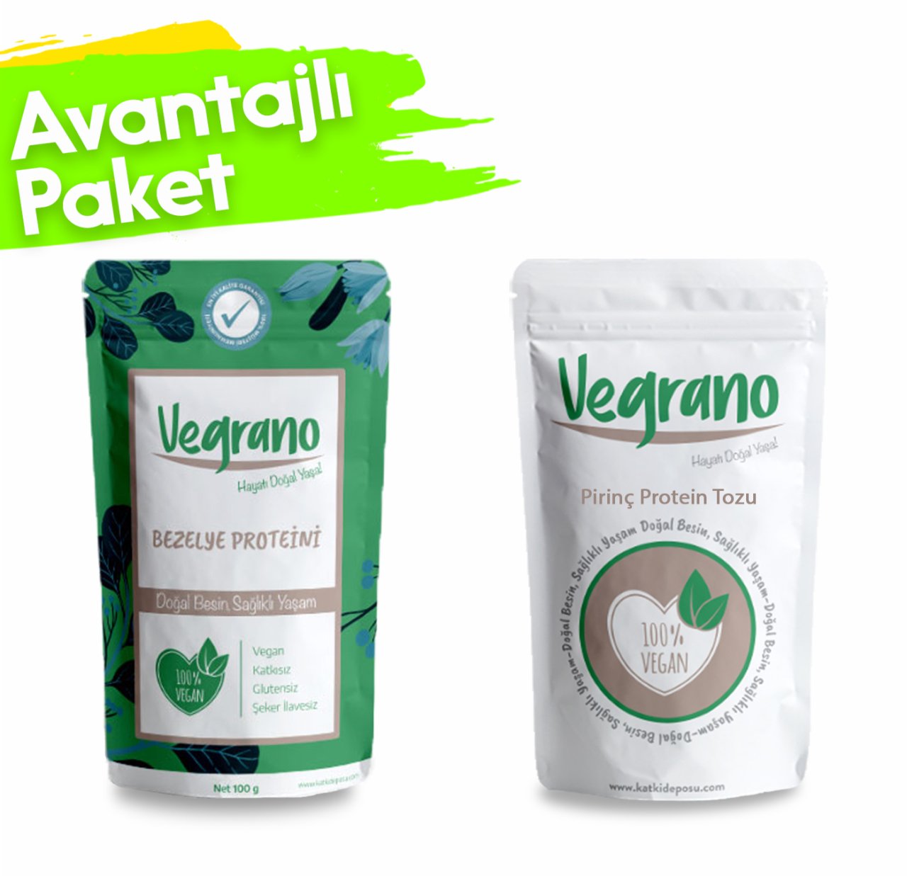 Vegrano Bezelye Proteini 100 g + Pirinç Protein Tozu 100 g