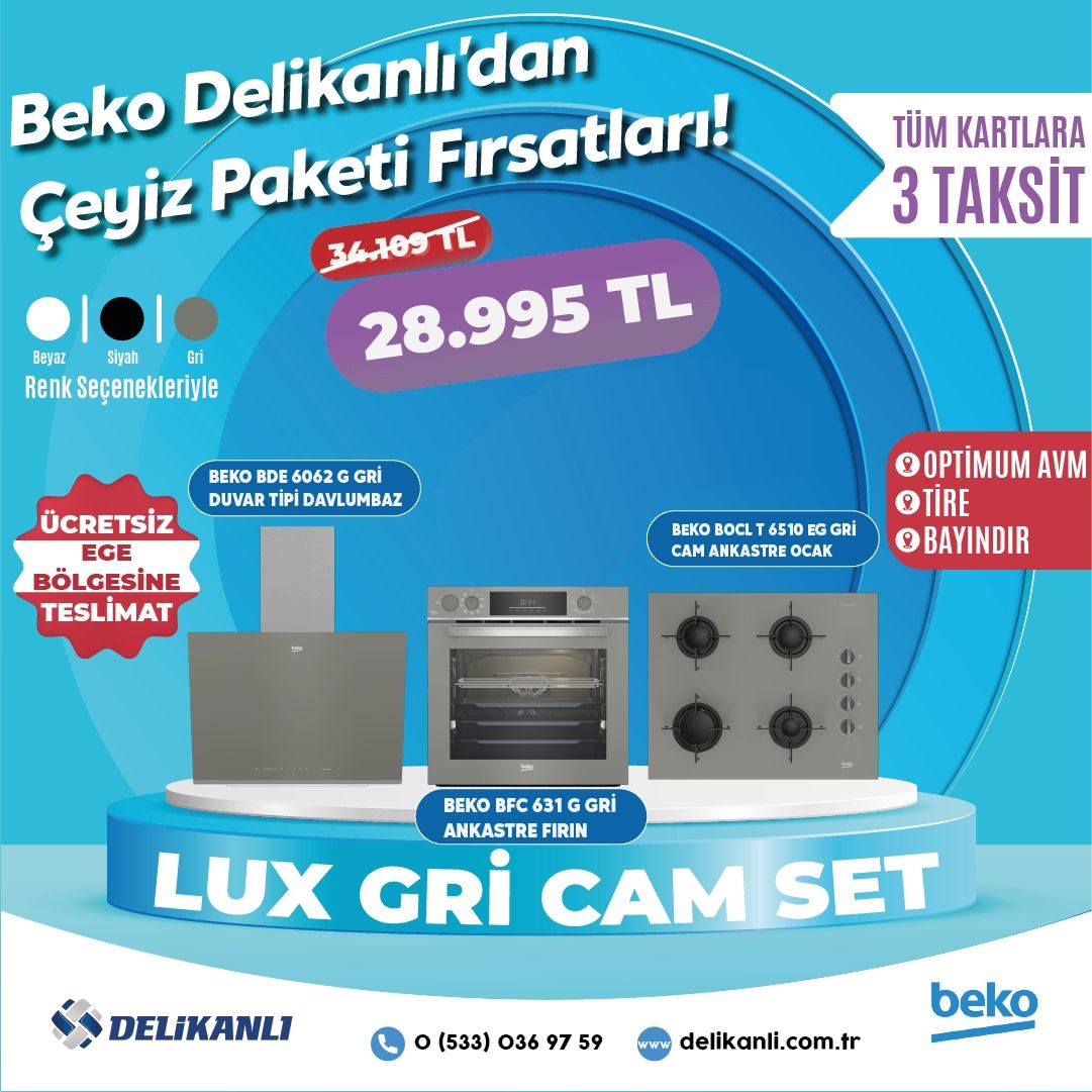 Beko Lüx Gri Ankastre Cam Set