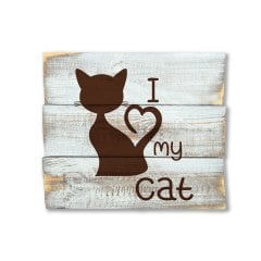 Ahşap Duvar Panosu ''I Love My Cat'' - Ev Dekorasyon