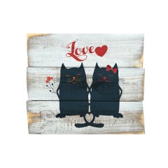 Ahşap Duvar Panosu ''Love İki Kedi'' - Ev Dekorasyon