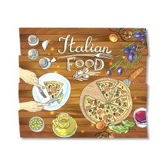 Ahşap Duvar Panosu ''Italian Food'' - Cafe Dekorasyon