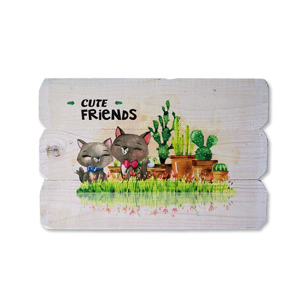 Ahşap Duvar Panosu ''Cute Friends'' - Ev Dekorasyonu