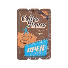 Ahşap Duvar Panosu ''Coffee House Open'' - Cafe ve Restoran