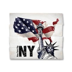 Ahşap Duvar Panosu ''New York City'' - Ev Dekorasyonu 30x27 cm