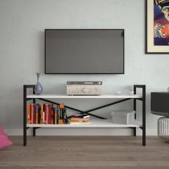 EraHome 2 Raflı Metal TV Ünitesi Beyaz