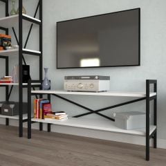 EraHome 2 Raflı Metal TV Ünitesi + 1 Adet 60 cm Kitaplık Beyaz