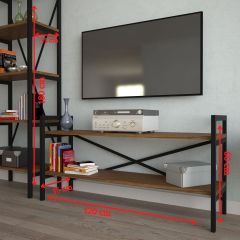 EraHome 2 Raflı Metal TV Ünitesi + 1 Adet 90 cm Kitaplık Ceviz