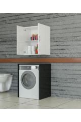 Bölmeli Mdf Banyo Çamaşır Makinesi Üst Dolap 2 Kapaklı