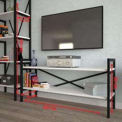 2 Raflı Metal Tv Ünitesi + 1 Adet 60 cm Kitaplık Beyaz