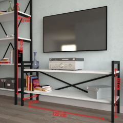 2 Raflı Metal Tv Ünitesi + 1 Adet 90 cm Kitaplık Beyaz