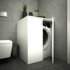 Lux Banyo Dolabı Kapaklı Çamaşır Makinesi Dolap Beyaz