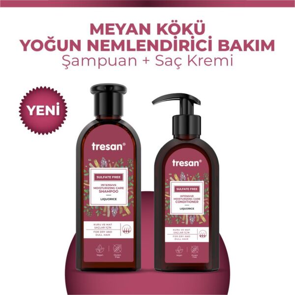 Tresan Meyan Kökü Yoğun Nemlendirici Sülfatsız Bakım Şampuanı 300 ml + Saç Kremi 300 ml