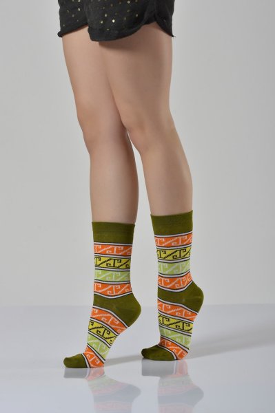 Kadın Halı Desen Soket Çorabı  - Yeşil