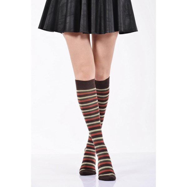Kadın Çemberli Dizaltı Çorabı   - Kahverengi