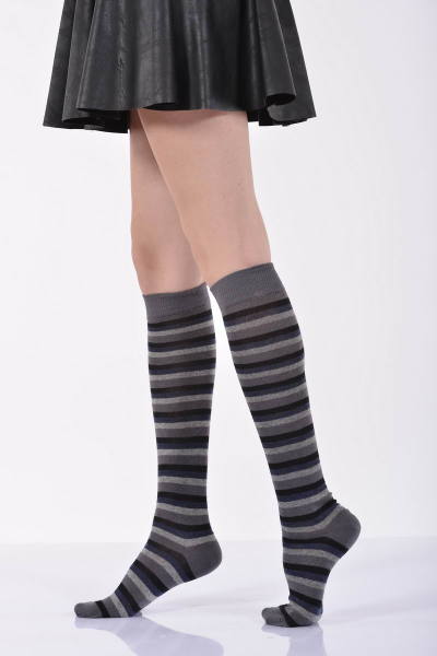 Kadın Çemberli Dizaltı Çorabı   - Füme