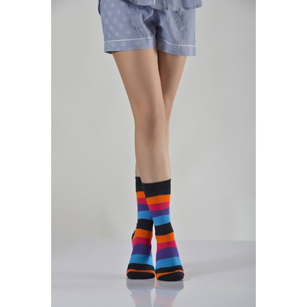 Kadın Rengarenk Soket Çorabı Siyah  - Çok Renkli