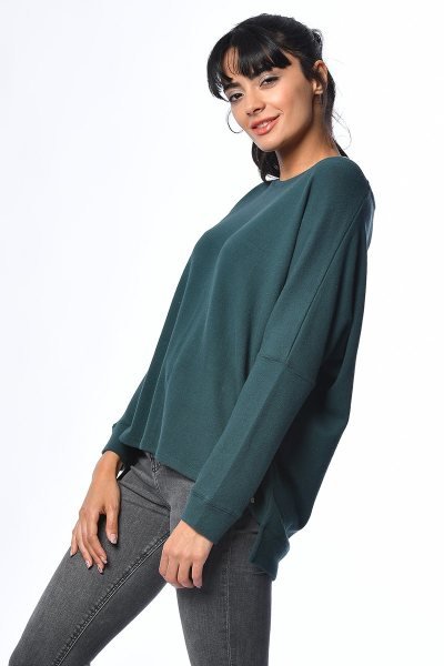 Cotton Candy Düz Renk Kadın Sweatshirt - Yeşil
