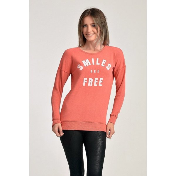 Cotton Candy Smiles are Free Baskılı Kadın Sweatshirt - Mercan