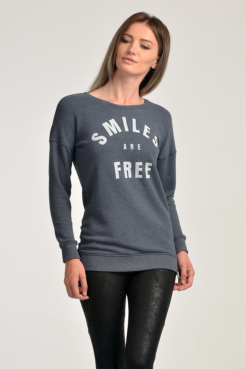 Cotton Candy Smiles are Free Baskılı Kadın Sweatshirt - Mıdnıght