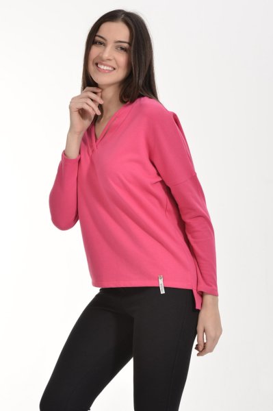 Cotton Candy Yaka Detaylı Geniş Kesim Kadın Sweatshirt - Fuşya