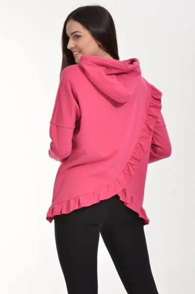 Cotton Candy Fırfır Detaylı Kapşonlu Kadın Sweatshirt - Fuşya