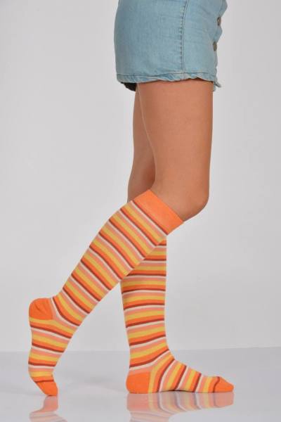 Kadın Çemberli Dizaltı Çorabı  - Turuncu