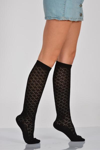 Kadın File Desenli  Dizaltı Çorabı  - Siyah